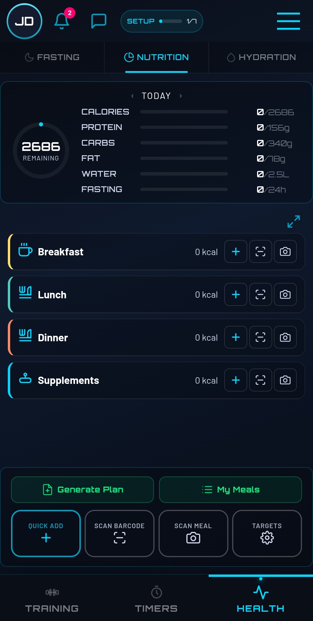 Nutrition tracker — macro ring and meal log