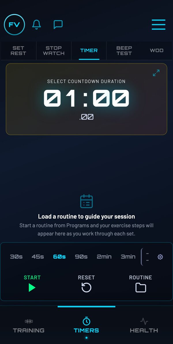 Countdown timer with a one minute preset